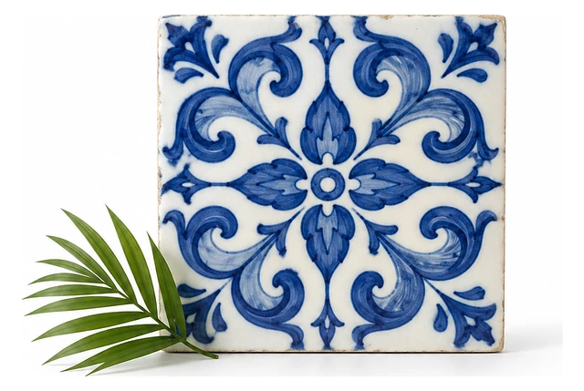 Azulejo portugués azul y blanco